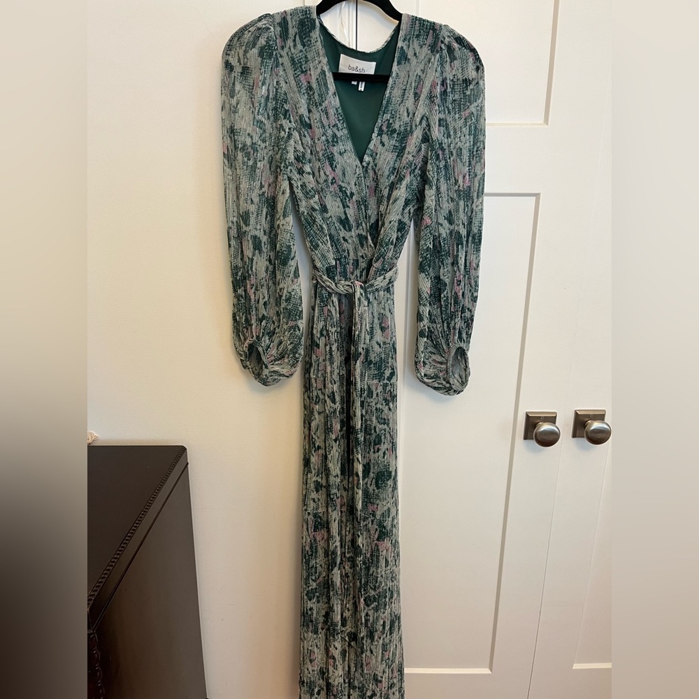 ba&sh Elegant Green and Pink Patterned Dress